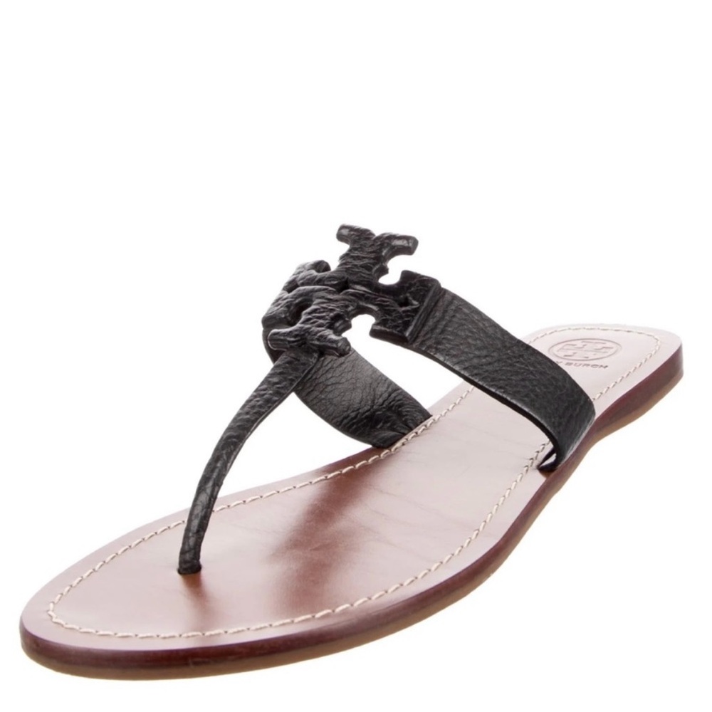 Tory Burch Moore Black  Leather Thong Sandals